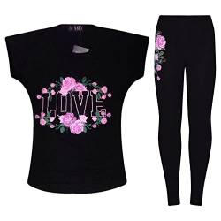 A2Z 4 Kids Mädchen T-Shirt Tops Mit Trendig Leggings Neu Lässig Mode - Love Roses Floral Set Black 11-12. von A2Z 4 Kids