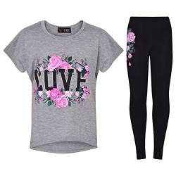 A2Z 4 Kids Mädchen T-Shirt Tops Mit Trendig Leggings Neu Lässig Mode - Love Roses Floral Set Grey 11-12 von A2Z 4 Kids