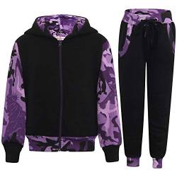 A2Z 4 Kids Trainingsanzug Mädchen Jungen Unisex Plain & Camouflage Aufdruck - T.S Plain 101 Camo Purple 11-12 von A2Z 4 Kids