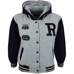 A2Z 4 Kids Unisex Mädchen Jungen Mode Mit Kapuze Kapuzenpullover Varsity - B.B Jacket Fox Grey & Black 9-10 von A2Z 4 Kids