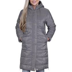 A2Z Damen Daunenweste Übergroße Kapuze Silber Reißverschluss Steppjacke Stahlgrau Gepolsterte Langlinie Weste Jacke Langarm Mode Mantel, stahlgrau, 38 von A2Z