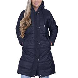 A2Z Damen Erwachsene Mädchen Lange Ärmel Jacke Navy Oversized Kapuze Gesteppt Gepolstert Lange Linie Weste Jacke Langer Mantel Urban Winter Wear, navy, 52 von A2Z