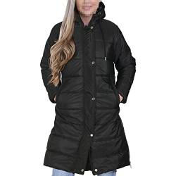 A2Z Damen Erwachsene Mädchen Lange Ärmel Jacke Schwarz Übergroße Kapuze Gesteppt Gepolstert Lange Linie Weste Jacke Langer Mantel Urban Winter Wear, Schwarz , 36 von A2Z