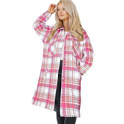 A2Z Damen Lange Linie Shacket - Jacket 854 Pink Check 2XL von A2Z