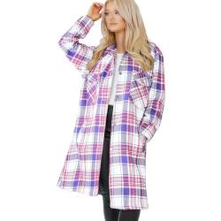 A2Z Damen Lange Linie Shacket - Jacket 854 Purple Check XL von A2Z