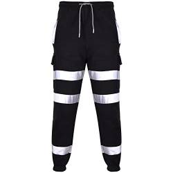 A2Z Herren Vlies Jogging Unterteile Jogger 2 Töne Ausüben - Hi Vis Trouser Black 3XL von A2Z