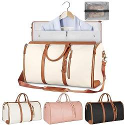 Kleidersack FüR Die Reise Reisetaschen FüR HäNgende AnzüGe 2-In-1 Reisetaschen FüR Unterwegs GroßE Reisetasche Aus Pu Leder Mit Schuhbeutel Geschenke FüR Frauen Und MäNner,Beige,52 * 25.4 * 31.75cm von AAADRESSES