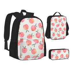 AABSTBFM Dew Rose Schulbücher-Set mit Lunch-Tasche, Federmäppchen, Reise-Laptop-Rucksack, Schultasche, 3-teiliges Set, Pink Peach, Einheitsgröße, Schulrucksack von AABSTBFM