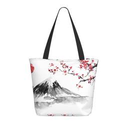 AABSTBFM Einkaufstasche mit schwarz-weiß gestreiften Blumen für Damen und Mädchen, wiederverwendbare Schultertasche mit Reißverschluss, Einkaufstasche, Einkaufstasche und Strandtasche, Japanischer von AABSTBFM