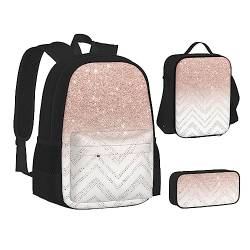 AABSTBFM Farbige Marmor Schule Büchertaschen Set mit Mittagessen Tasche Bleistift Fall Reise Laptop Rucksack Schule Tasche 3pcs Set, Glitzerndes hübsches Muster., Einheitsgröße, Schulrucksack von AABSTBFM