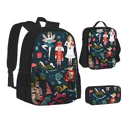 AABSTBFM Game Video Gaming Schule Büchertaschen Set mit Mittagessen Tasche Federmäppchen Reise Laptop Rucksack Schultasche 3-teiliges Set, Damen Nussknacker Ballett Xmas Dance, Einheitsgröße, Schulrucksack von AABSTBFM