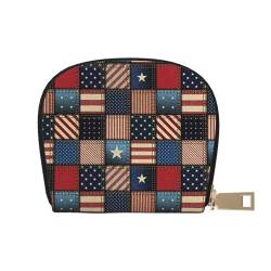 AABSTBFM Kreditkartenetui mit Meerjungfrauen-Motiv, PU-Leder, Kartenetui, Organizer-Tasche für Männer und Frauen, Amerikanische Flagge Patchwork, Einheitsgröße von AABSTBFM