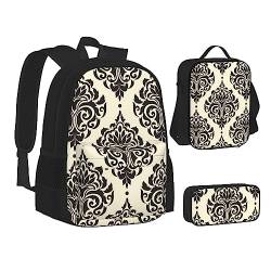 AABSTBFM Mädchen Tanzschmetterling Schule Büchertaschen Set mit Mittagessen Tasche Federmäppchen Reise Laptop Rucksack Schultasche 3-teiliges Set, Asiatische Elefanten, Einheitsgröße, Schulrucksack von AABSTBFM