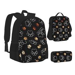 AABSTBFM Petoskey Stone Schulbücher-Set mit Lunchtasche, Federmäppchen, Reise, Laptop, Rucksack, Schultasche, 3-teiliges Set, Hundepfotenmotiv, Einheitsgröße, Schulrucksack von AABSTBFM