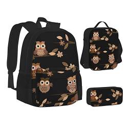 AABSTBFM Red Panda Schulbücher-Set mit Lunch-Tasche, Federmäppchen, Reise, Laptop, Rucksack, Schultasche, 3-teiliges Set, Niedliche braune Cartoon-Eulen, Einheitsgröße, Schulrucksack von AABSTBFM