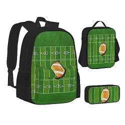 AABSTBFM Schulbücher-Set, Motiv: Lippen, bedruckt in schwarz-weiß gestreift, mit Lunch-Tasche, Federmäppchen, Reise, Laptop, Rucksack, Schultasche, 3-teiliges Set, American Football Field Ball Sport, Einheitsgröße, Schulrucksack von AABSTBFM