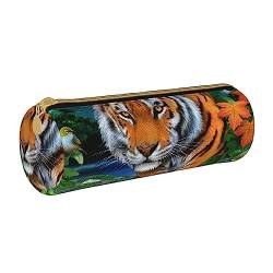 AABSTBFM Tiger Schmetterling Vogel Runde Federmäppchen Niedliches Leder Reißverschluss Stifteetui Tasche - Vielseitig und langlebig, ideales Geschenk für Schule, Büro und Reisen, Tiger Schmetterling von AABSTBFM