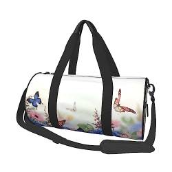 Almond Blossom Round Large Capacity Travel Duffel Bag | Lightweight and Durable | Ideal Gifts for Hiking, Vacations, Business Trips, and More, Hortensien Gänseblümchen Schmetterlinge, Einheitsgröße von AABSTBFM