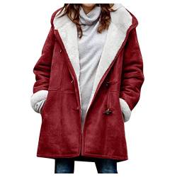 AACH Damen Fleecejacke Übergröße Plüschmantel Teddy-Fleece Mantel Warme Kapuzenpullover Winter Outdoor Kapuzenjacke mit Kapuze Lange Dickes Wintermantel Innenfleece Warm Winterjacke von AACH