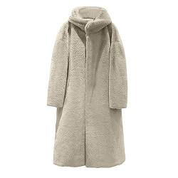 AACH Damen Jacke Winterparka Lang Einfarbig Mantel Kunstfell Hooded Overcoat Kunstfell Mantel Modisch Elegant Plüschmantel Winter Dicker Lässig Pelzmantel Verdickte tages deal von AACH