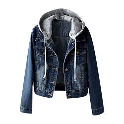 AACH Damen Jeansjacke Kurze Langarmshirt Eindicken Casual Jeans Oberteile Langarm Sweatjacke Herbst Sweatshirt Warme Outwear Kapuzenpullover Modische Kurzjacke Einfarbig Kurzjacke von AACH