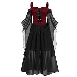 AACH Damen Mittelalterliche Kleid mit Trompetenärmel Mittelalter Cocktailkleid Vintage Festliche Kleider Renaissance Gotisch Maxikleid Karneval Halloween Abendkleider Party Kostüm Ballkleid von AACH