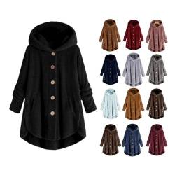 AACH Damen Plüschjacke Dicker Warm Plüschmantel Lang Wintermantel mit Kapuze Fleecepullover Winter Outdoor Jacke Teddyjacke Süßes Weich Winterjacke Fleece Verdickte Plüschmantel von AACH