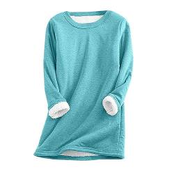 AACH Damen Teddy Fleece Sweatshirt Rundhals Pullover Oberteile Warme Sherpa Gefüttertes Sweatshirts Herbst Winter Teddyfleece Casual Pulli Langarmshirt Tops Einfarbig Thermounterwäsche von AACH