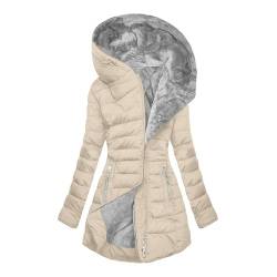 AACH Damen Winterjacke Lang Steppjacke Warmer Gefüttert Wintermantel Winter Outdoor Jacke Fleece Daunenjacke Baumwolle Elegant Pufferjacke Langarm Casual Fleecejacke mit Kapuze Winterparka von AACH