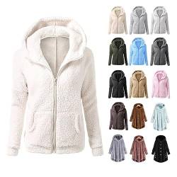 AACH Fleecejacke Damen mit Kapuze Plüschjacke Große Größen Fleecemantel Thermo Fleece Teddymantel Mode Lässig Plüschmantel Plüsch Fleece Jacke Winterjacke mit Reißverschluss Mantel von AACH