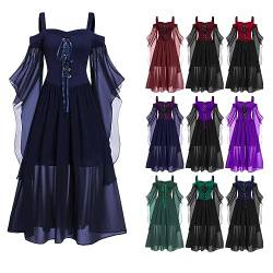 AACH Gothic Kleid Damen Halloween Kostüm Große Größe Maxikleid Sexy Spitze Kleider Mittelalter mit Trompetenärmel Festkleid Cosplay Off Shoulder Ballkleid Karneval Party Abendkleider von AACH