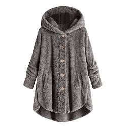 AACH Hoodie Damen Oversize PlüSchjacke Warm GefüTterte Fleecemantel LäSsige Teddyjacke Flauschig KäTzchen Wintermantel Lange Cardigan Kuschelig Kawaii Kapuzenjacke mit Taschen Mantel von AACH