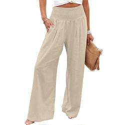 AACH Hose Damen Leinen Leinenhose Baumwolle Stoffhose Sommer Freizeithose Weites Bein Sommerhose Casual Einfarbig Strandhosen Hippie High Waist Outdoorhose blitzangebote des Tages Heute befristet von AACH