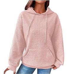 AACH Kapuzenpullover Damen Hoodie Waffel Pullover Langarmshirt mit Taschen Kordelzug Sweatshirts Einfarbig Lässig Sweatshirt Dickes Weich Oberteile Deals of The Day Damen von AACH