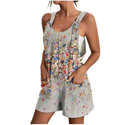 AACH Kurzer Jumpsuit Damen Sommer Ärmellos Playsuit Kurz Latzhose Overall Casual V-Ausschnitt Hosenanzug Einteiler Latzhose mit Taschen Sommerhose Shorts Arbeitshose Strampler Shorts von AACH