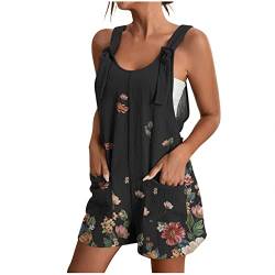 AACH Kurzer Jumpsuit Damen Sommer Ärmellos Playsuit Kurz Latzhose Overall Casual V-Ausschnitt Hosenanzug Einteiler Latzhose mit Taschen Sommerhose Shorts Arbeitshose Strampler Shorts von AACH