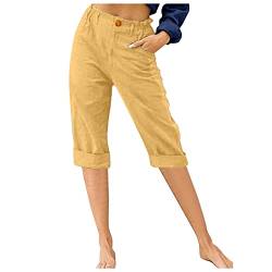 AACH Leinenhose Damen Sommer Capri Sommerhose Leicht Stoffhose Elegant Stretch Freizeithose Casual Einfarbig Jogginghose Locker Einfarbiges Strandhosen blitzangebote des Tages aktuell von AACH