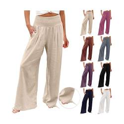 AACH Leinenhose für Damen Sommer mit hoher Taille Hosen Leichte Weite Hose Casual Stoffhose Bequem Einfarbig Sommerhose Strand lockere Lange Hose Leinen Boho lässig Freizeithose von AACH