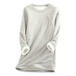 AACH Pullover Damen Langarm Sweatshirt Rundhals Leicht Langarmshirt Thermo Fleece Oberteile Herbst Winter Longshirt Mode Übergröße Sweatshirts Warme Basic Shirt Lockere Passform T Shirt von AACH