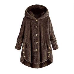 AACH Sweatshirts Für Damen Winter Plüschjacke Warme Wollmantel Thermo Fleece Winterjacke Oversize Lang Plüschmantel Teddy mit Kapuze Wintermantel Warm Kapuzenjacke Knopf Kuscheljacke von AACH