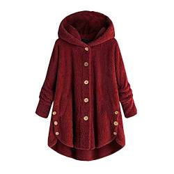 AACH Sweatshirts Für Damen Winter Plüschjacke Warme Wollmantel Thermo Fleece Winterjacke Oversize Lang Plüschmantel Teddy mit Kapuze Wintermantel Warm Kapuzenjacke Knopf Kuscheljacke von AACH