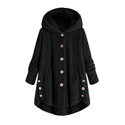 AACH Sweatshirts Für Damen Winter Plüschjacke Warme Wollmantel Thermo Fleece Winterjacke Oversize Lang Plüschmantel Teddy mit Kapuze Wintermantel Warm Kapuzenjacke Knopf Kuscheljacke von AACH