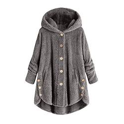 AACH Sweatshirts Für Damen Winter Plüschjacke Warme Wollmantel Thermo Fleece Winterjacke Oversize Lang Plüschmantel Teddy mit Kapuze Wintermantel Warm Kapuzenjacke Knopf Kuscheljacke von AACH