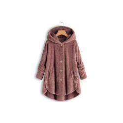 AACH Sweatshirts Für Damen Winter Plüschjacke Warme Wollmantel Thermo Fleece Winterjacke Oversize Lang Plüschmantel Teddy mit Kapuze Wintermantel Warm Kapuzenjacke Knopf Kuscheljacke von AACH