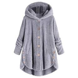 AACH Sweatshirts Für Damen Winter Plüschjacke Warme Wollmantel Thermo Fleece Winterjacke Oversize Lang Plüschmantel Teddy mit Kapuze Wintermantel Warm Kapuzenjacke Knopf Kuscheljacke von AACH