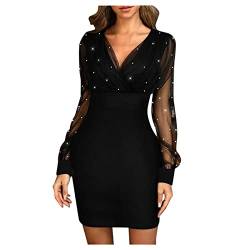 Glitzer Kleid Damen V-Ausschnitt Kleider Elegante Kleid Festlich Abendkleider Silvester Partykleid Langarm A-Linien Abendkleid Frauen Festliches Kleidangebote Damen Bekleidung von AACH