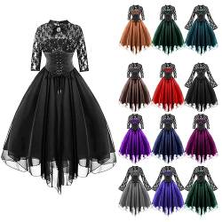 Gothic Kleid Damen Halloween Kostüm Sexy Spitze Kleider Mittelalter Cosplay Partykleid Gebunden Taille Ballkleider Karneval Party Abendkleider A Linie Spitzenkleid Halbe Ärmel Festkleid von AACH