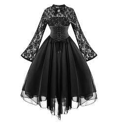 Gothic Kleid Damen Mittelalter Kleidung Halloween Kostüm Renaissance Kleid für Halloween Karneval Festkleid Spitze A Linie Partykleid Vintage Festliche Kleider Elegant Ballkleid von AACH