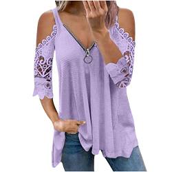 Tshirt Damen Elegant Oversize Oberteile Elegant Tshirt Off Shoulder Blusenshirt Beiläufig Spitze Oberteile Mode Kurzarm Shirt Longshirt Elegante Stretchy befristetes Angebot von AACH