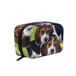 Niedlicher Beagle-Welpen-Kosmetiktasche mit Reißverschluss, Kulturbeutel, Reisetasche, für Damen, quadratisch, Make-up-Pinsel-Tasche von AAJJINA